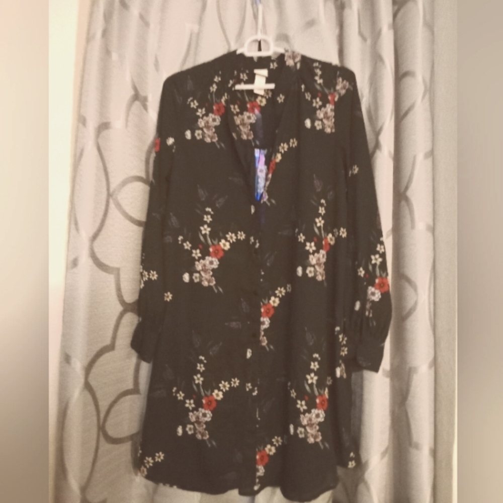 H&M Black floral shirt dress